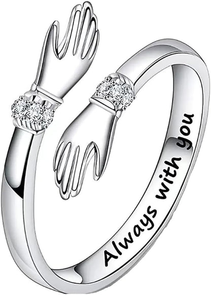 Adjustable love hug ring for women open design