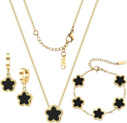 Lucky Clover Jewelry Set 18K Gold Plated Five Leaf Clover Necklace Bracelet Earrings Set Flower Jewelry Sets Birthday Gifts for Women