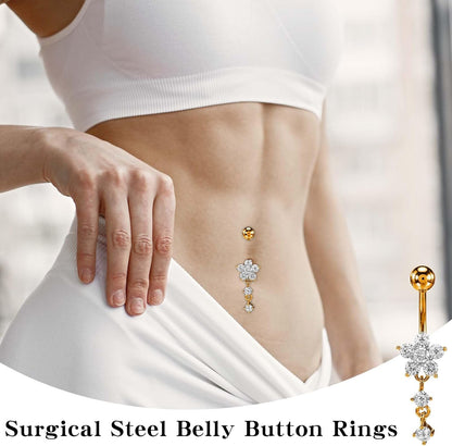 5Pcs Long Belly Button Rings,Stainless Steel Diamond Belly Rings for Women
