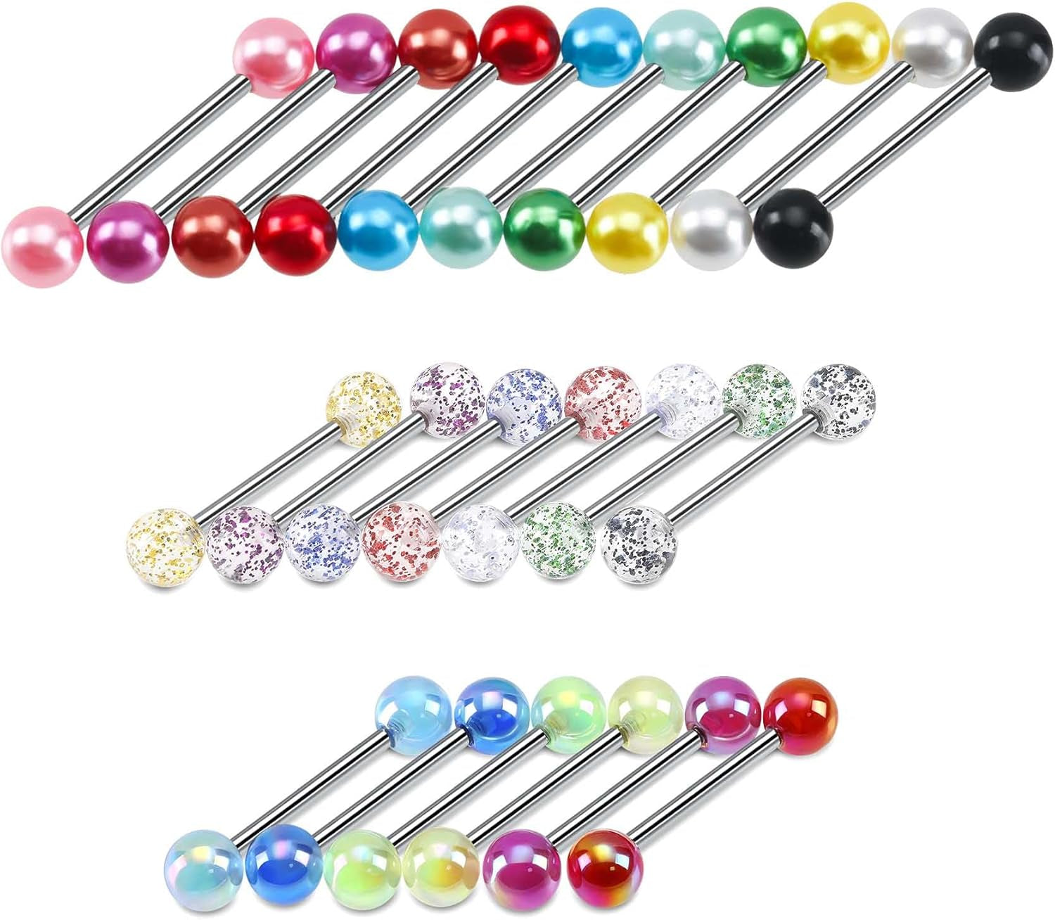 20Pcs 14G Mix-Color Stainless Steel Straight Barbell Tongue Rings Bars Piercing 5/8" Length Acrylic Glow in Dark Flexible Retainer Body Jewelry for Women Men