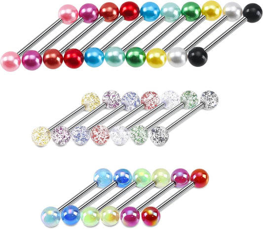20Pcs 14G Mix-Color Stainless Steel Straight Barbell Tongue Rings Bars Piercing 5/8" Length Acrylic Glow in Dark Flexible Retainer Body Jewelry for Women Men