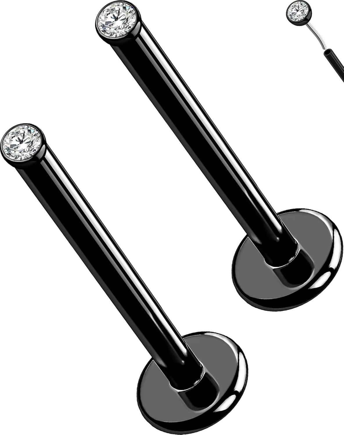 OUFER 2Pcs 20G/18G/16G G23 Titanium Threadless Nose Stud Earrings Flat Back Tiny CZ Small Nose Helix Cartilage Tragus Conch Labret Medusa Monroe Piercing Jewelry for Women Men