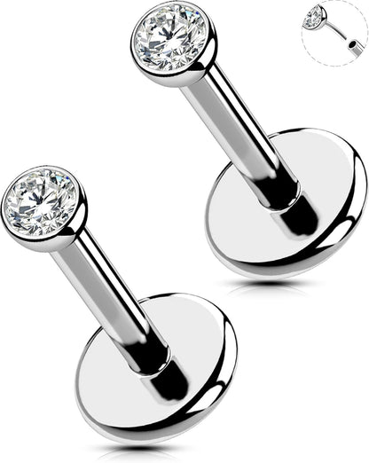 OUFER 2Pcs 20G/18G/16G G23 Titanium Threadless Nose Stud Earrings Flat Back Tiny CZ Small Nose Helix Cartilage Tragus Conch Labret Medusa Monroe Piercing Jewelry for Women Men