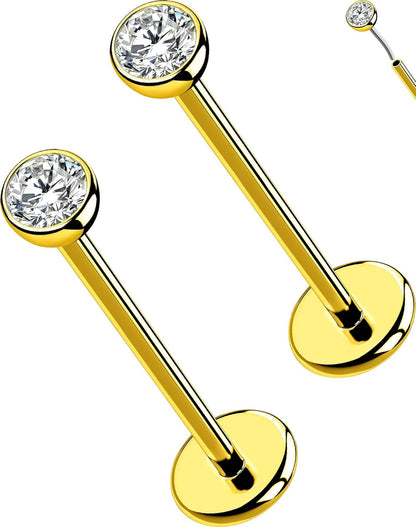 OUFER 2Pcs 20G/18G/16G G23 Titanium Threadless Nose Stud Earrings Flat Back Tiny CZ Small Nose Helix Cartilage Tragus Conch Labret Medusa Monroe Piercing Jewelry for Women Men