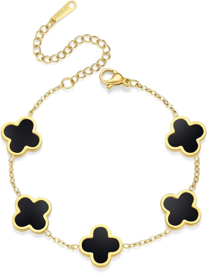 Clover Bracelets for Women 18K Gold Plated 4 Leaf Clover Bracelet Black White Red Green Cute Lucky Bracelets Jewelry Gifts Trendy for Women