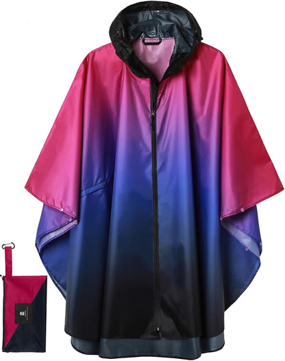 Saphirose Unisex Rain Poncho Waterproof Raincoat Hooded for Adults Women with Pockets
