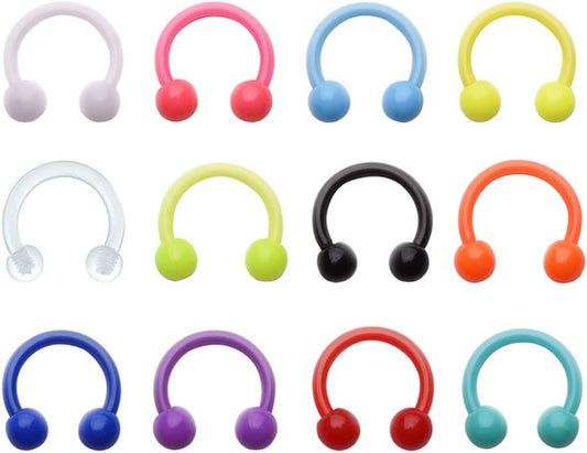 D.Bella 12Pcs 16G 8Mm Horseshoe Colorful Clear Boiflex Nose Rings Hoop Lip Eyebrow Retainer Fake Nose Septum Cartilage Earrings Ring Piercing Retainer