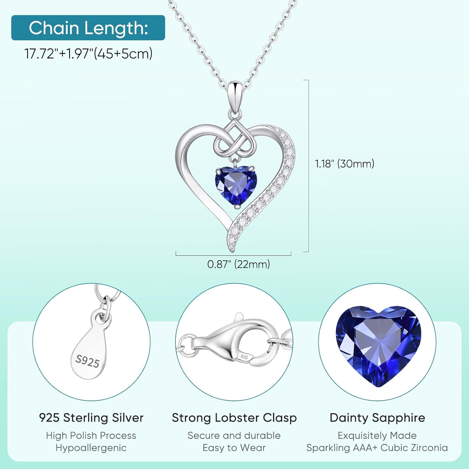 Heart Birthstone Pendant Necklaces for Women - Dainty 925 Sterling Silver Necklace 12 Month Birthstone Jewelry Birthday Anniversary Christmas Jewelry Gifts for Girlfriend Mom Daughter Lady Her