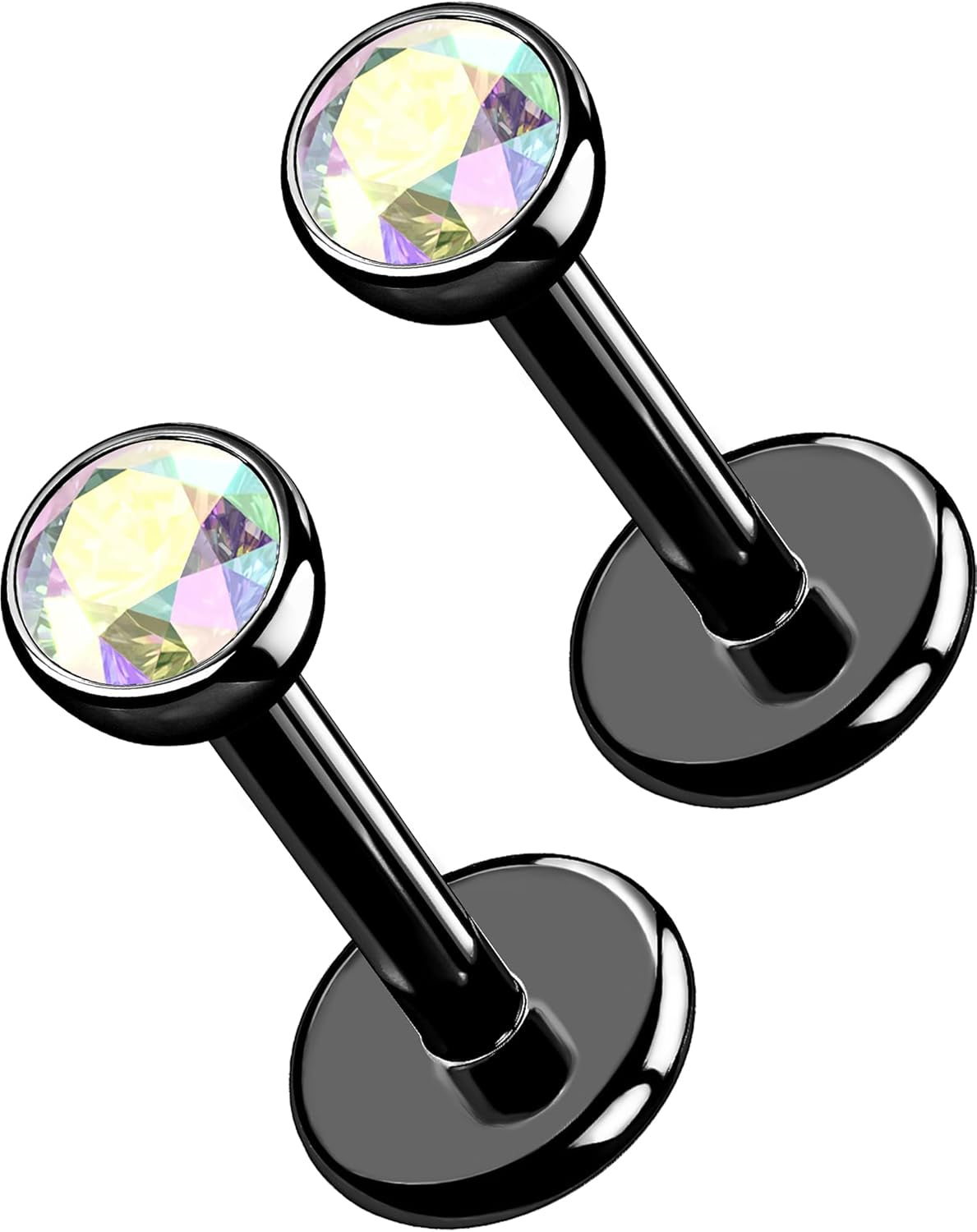 OUFER 2Pcs 20G/18G/16G G23 Titanium Threadless Nose Stud Earrings Flat Back Tiny CZ Small Nose Helix Cartilage Tragus Conch Labret Medusa Monroe Piercing Jewelry for Women Men