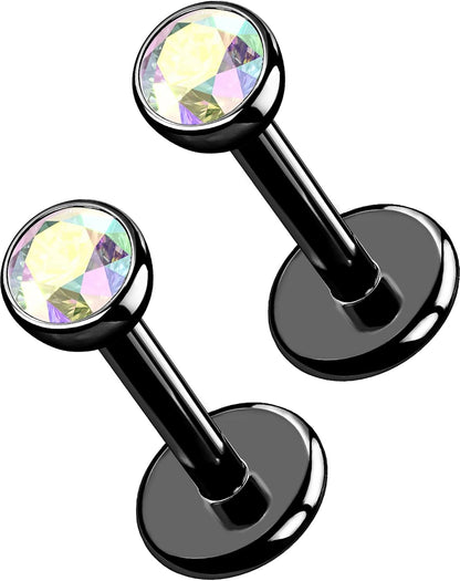 OUFER 2Pcs 20G/18G/16G G23 Titanium Threadless Nose Stud Earrings Flat Back Tiny CZ Small Nose Helix Cartilage Tragus Conch Labret Medusa Monroe Piercing Jewelry for Women Men