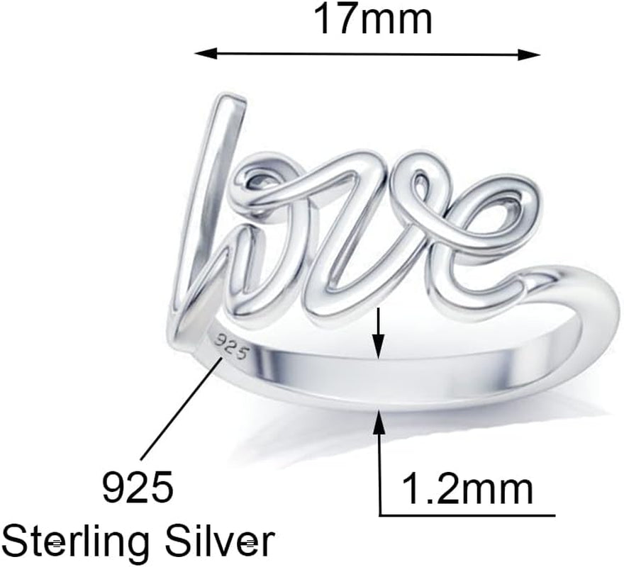 Italian made sterling silver love script ring on hand