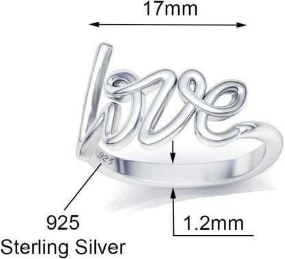 Italian made sterling silver love script ring on hand