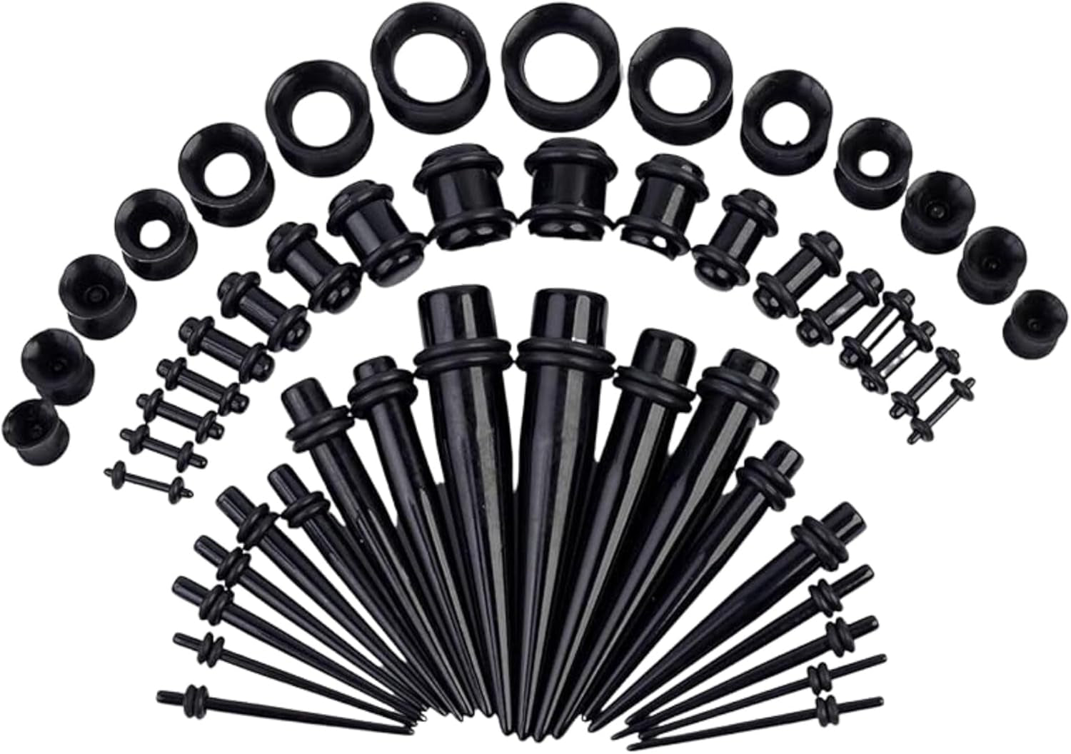 Acrylic, Silicone Ear Stretching Kit: Lightweight Tapers, Heart Tunnels & Plugs for Starter Expanders | Body Piercing Jewelry Earring Gauges Gauging Set for Men, Women (Size: 14G-0000G)