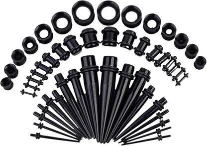 Acrylic, Silicone Ear Stretching Kit: Lightweight Tapers, Heart Tunnels & Plugs for Starter Expanders | Body Piercing Jewelry Earring Gauges Gauging Set for Men, Women (Size: 14G-0000G)