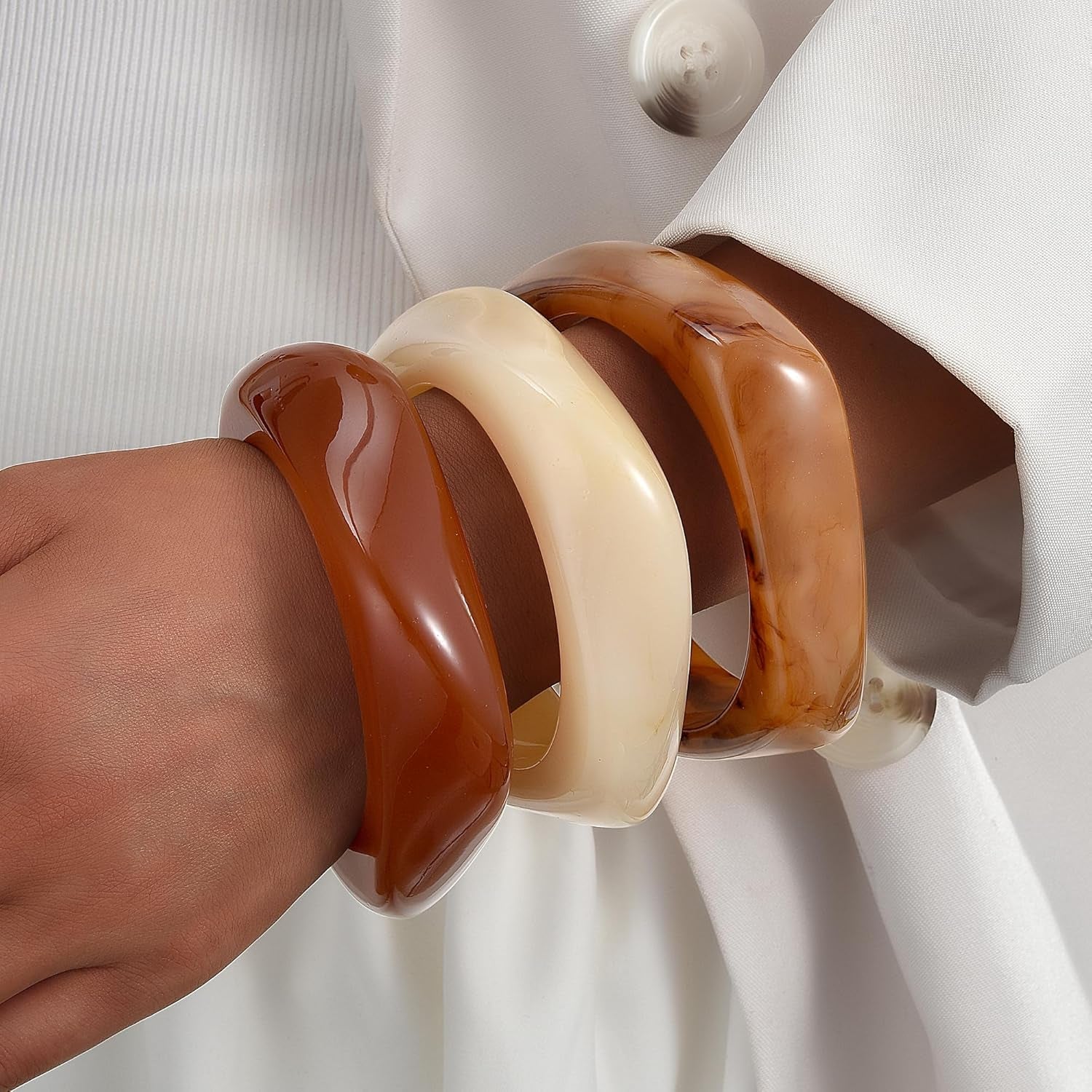 If YOU Chunky Gold Bangle Bracelets for Women, 14K Gold Plated Multi Layer Stackable Cuff Bracelet Set, Trendy Statement Bracelet Stack Jewelry Gifts