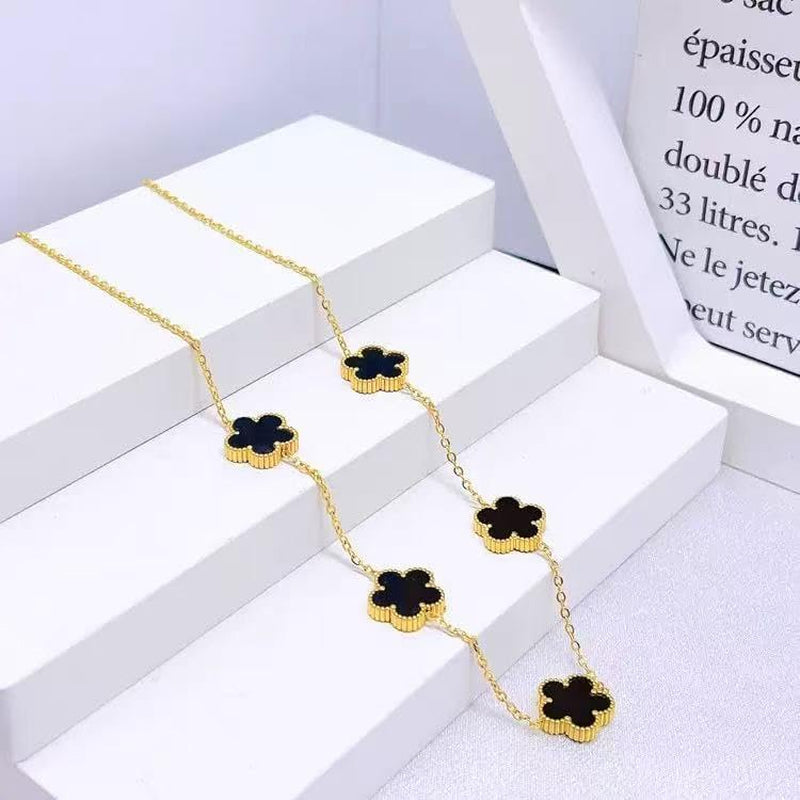 Clover Necklace and Bracelet Set for Women, 14K Gold Plated Green Clover Flower Pendant Chain, Adjustable Length, Elegant and Dainty, Perfect for Gifts, Parties, Dating, or Daily Wear.