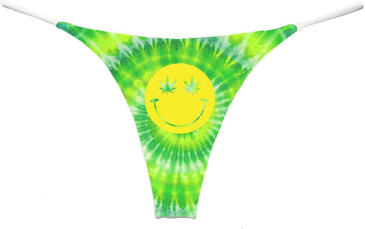 Smile High Club green yellow tie dye swirl women's thong