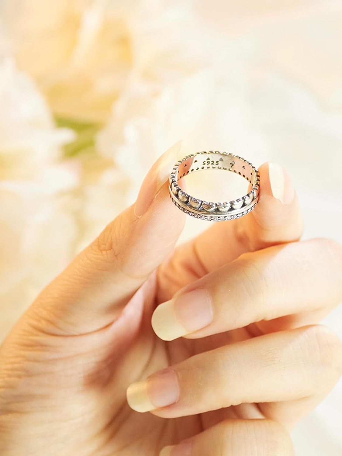 Linked hearts design sterling silver ring for women