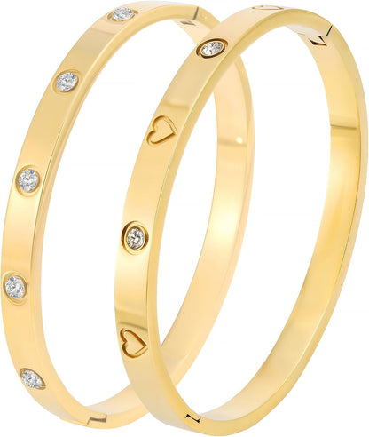 Silver Bangles for Women - Stainless Steel Love & Friendship Bracelet Set with Gift Box | Daily Wear & Party Jewelry