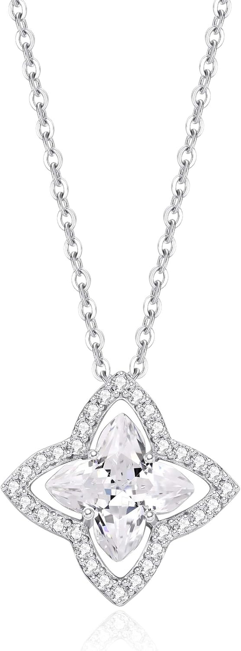 SUNFEEL Four Leaf Clover Necklace for Women, S925 Sterling Silver Cubic Zirconia Pendant Necklace Dainty Charm Adjustable Chain Lucky Necklaces for Women Jewelry Gift