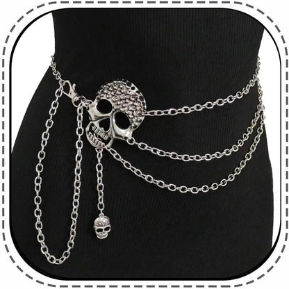 Skull Waist Chain Belt - Punk Gothic Crossover Body Belly Chains Tassel for Women Girl