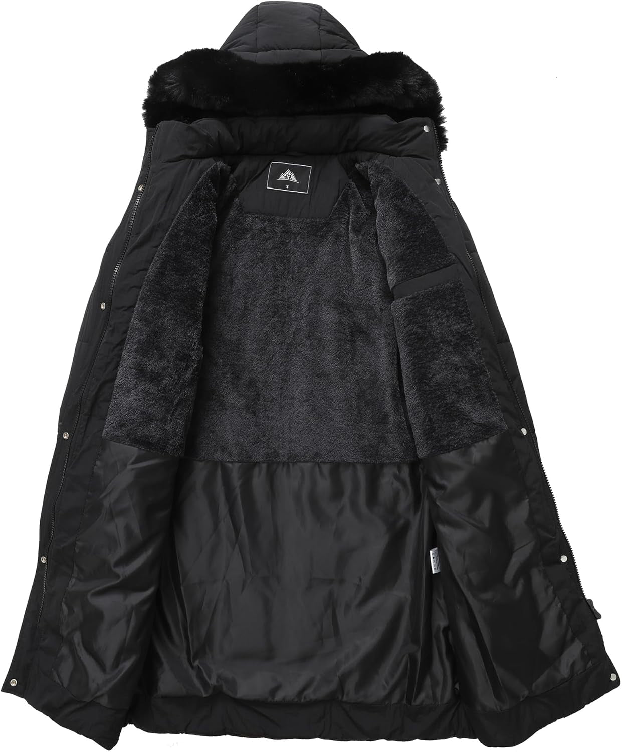 Full-length view of insulated winter parka with hood