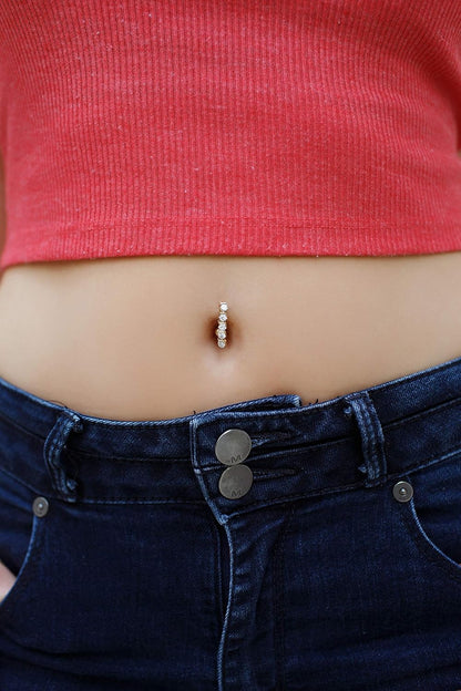 Lavari Jewelers 16 Gauge Top Mount Belly Ring for Women - 10K White or Yellow Gold 12 Mm Cubic Zirconia Belly Ring for Her - CZ Unisex Stud Hypoallergenic Piercing Jewelry - 16G Body Piercing for Men