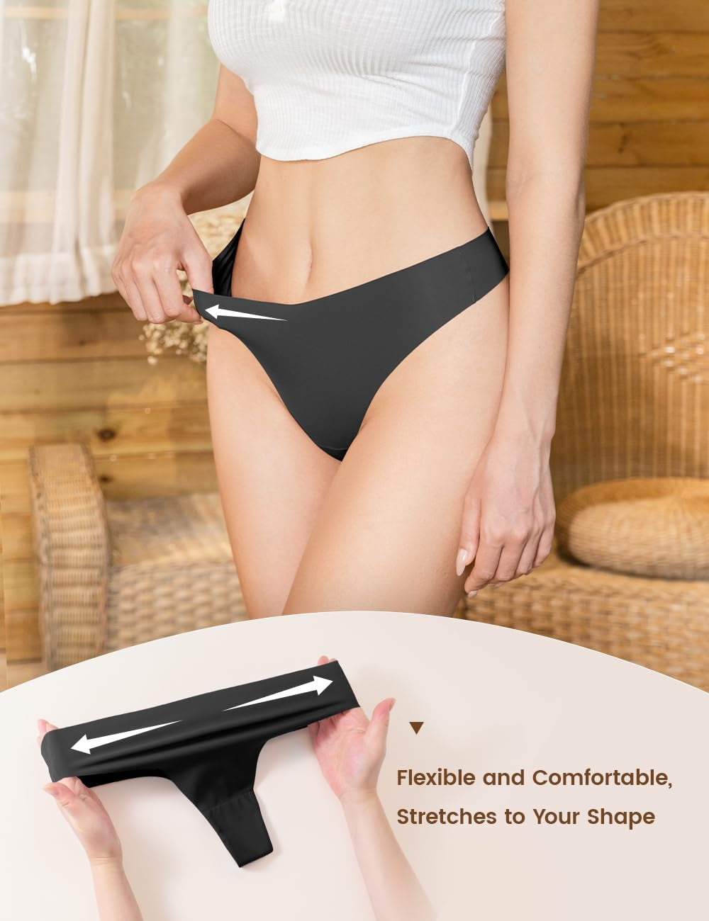 Close up seamless thong panties cotton gusset detail