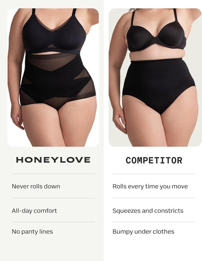 Woman wearing HONEYLOVE waist compression brief under fitted outfit