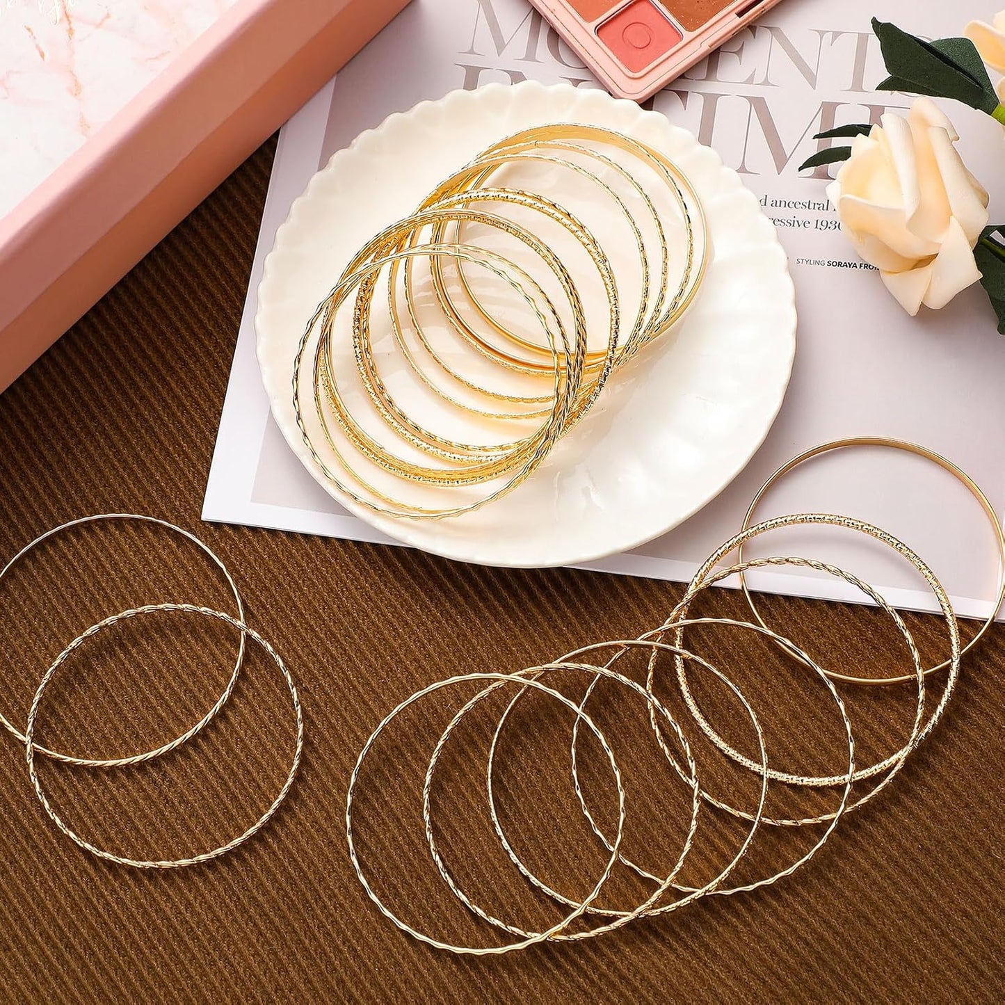 Complete 24 piece gold bangle set in gift presentation packaging