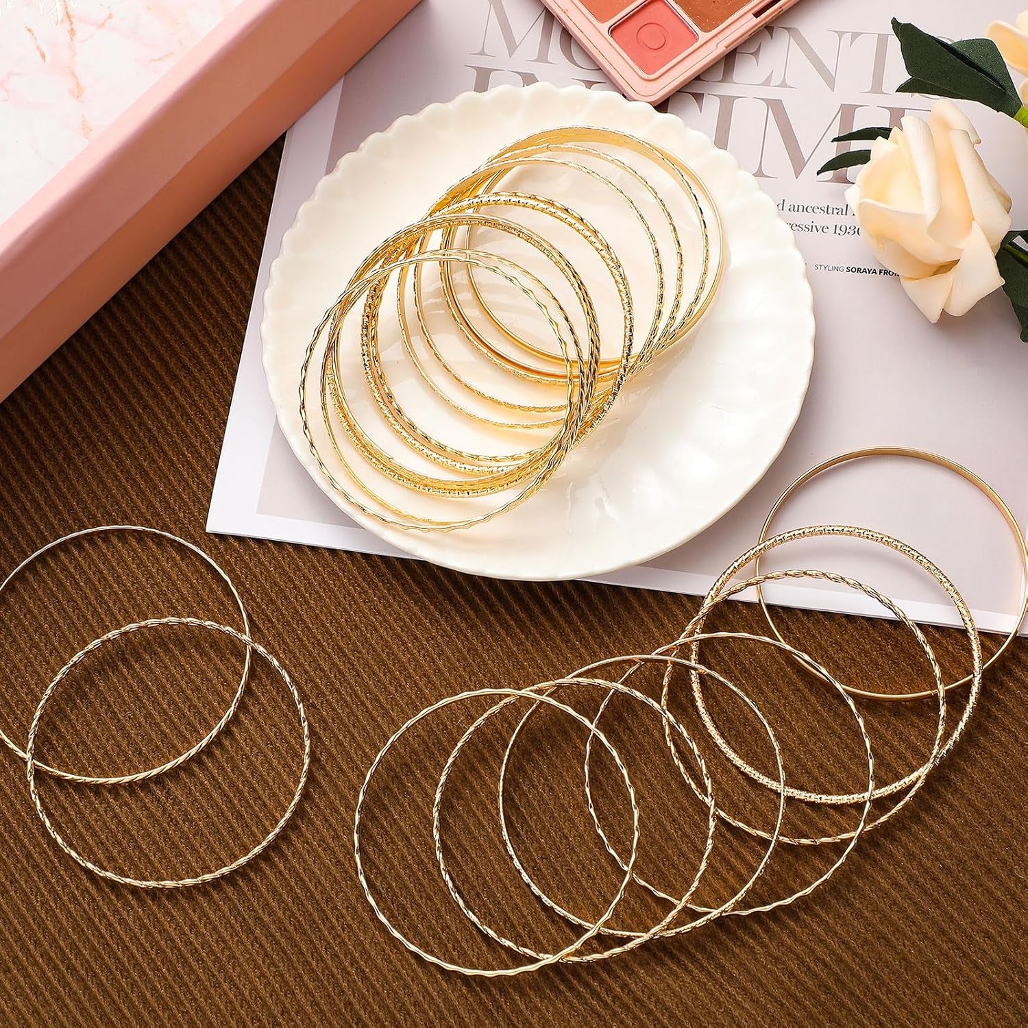 Complete 24 piece gold bangle set in gift presentation packaging