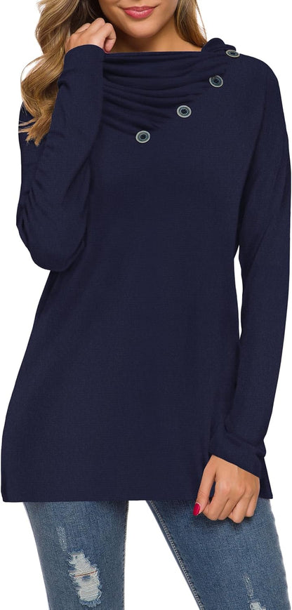 WEACZZY Women'S Long Sleeve Shirts Button Cowl Neck Casual Loose Tunic Tops Blouse Dressy Fall Fashion 2025