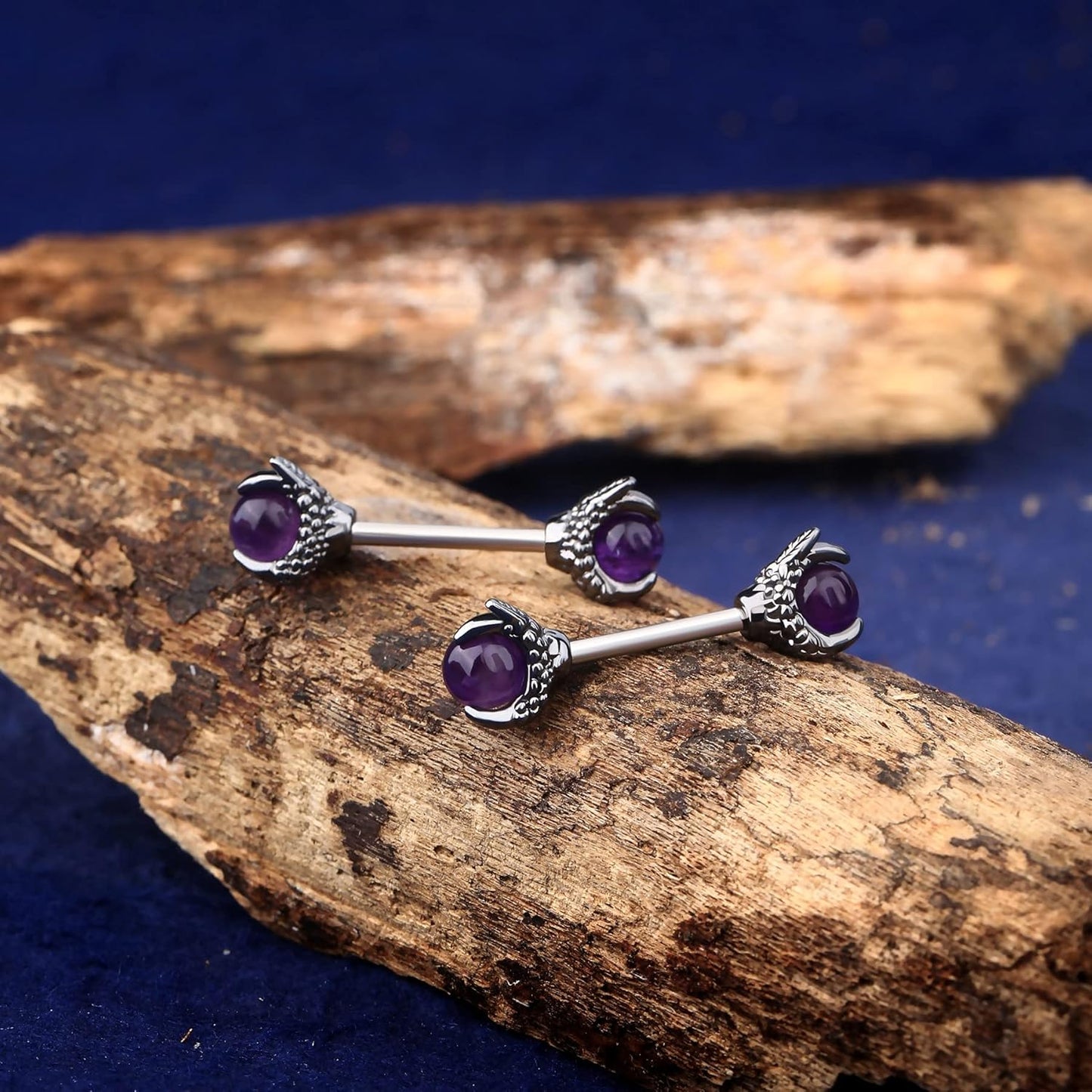 OUFER 14G Dragon Claw Nipple Rings with Natural Stone - 316L Stainless Steel Piercing Jewelry for Women