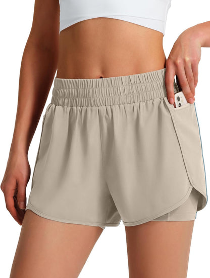 Ksmien Women'S Running Shorts Quick Dry Lightweight Athletic Workout Shorts with Liner Phone Pockets