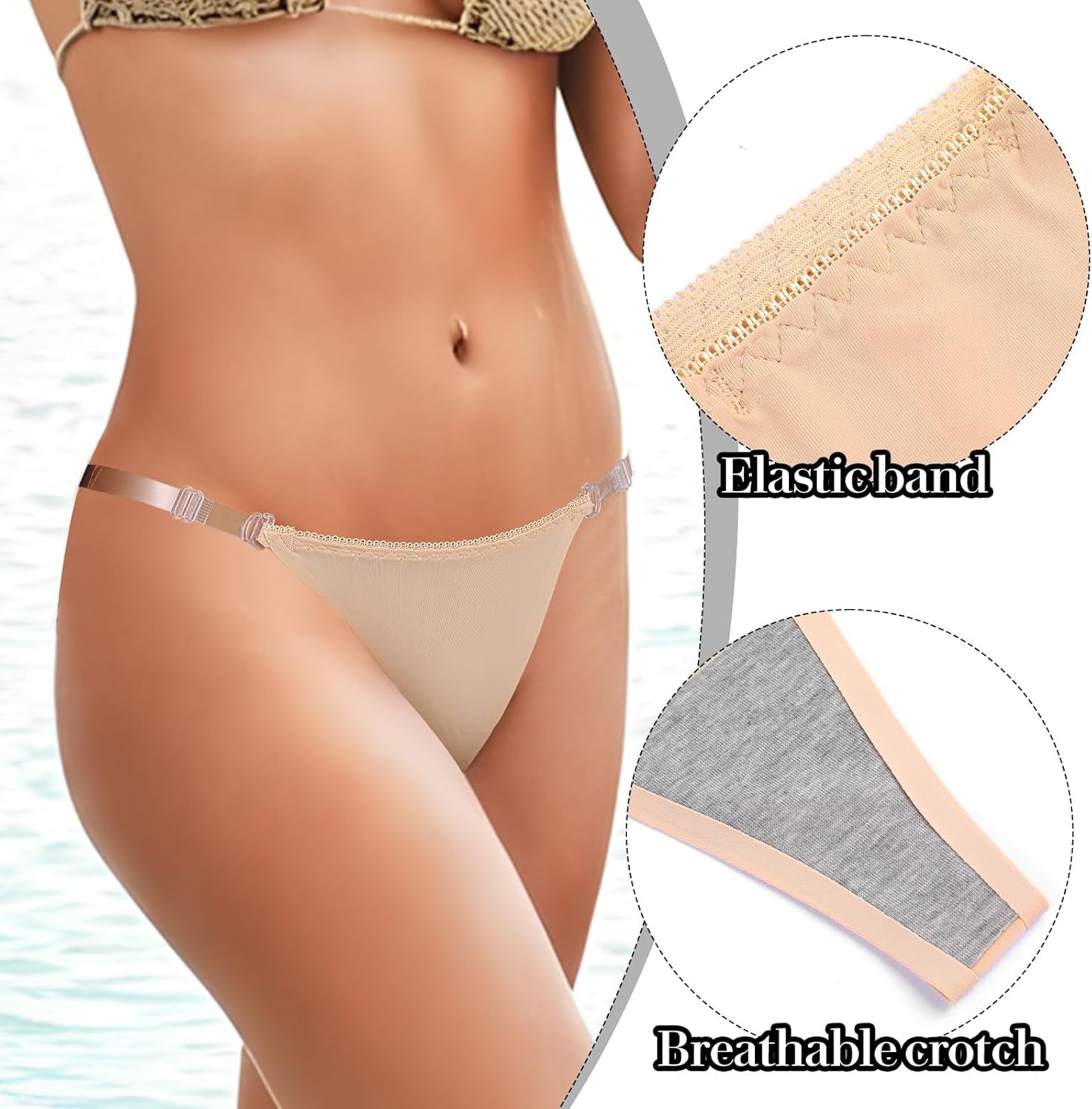 No-show invisible thong underwear laid flat displaying construction