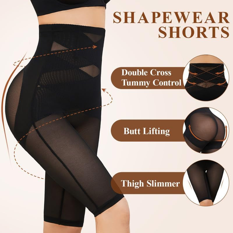 High waist body shaper demonstrating waist trainer and tummy control effect