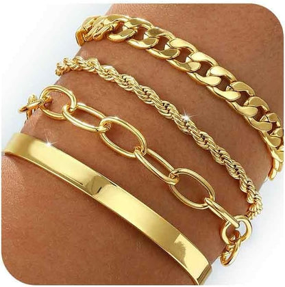 Gold Bracelets for Women 14K Gold Bangle Bracelet Stack - Adjustable Waterproof Trendy Bracelets Gold Filled Stacks Bangles Link Chain Gold Bracelet Non Tarnish for Women Jewelry Gifts