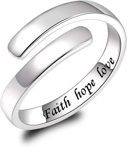 BEILIN adjustable sterling silver inspirational ring for women with motivational message