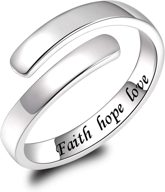 BEILIN adjustable sterling silver inspirational ring for women with motivational message