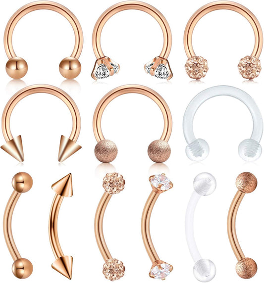 FECTAS 16G Lip Labret Studs Medusa Piercing Rings Eyebrow Ring Helix Conch Tragus Daith Rook Cartilage Flat Back Earrings Hoop Jewelry