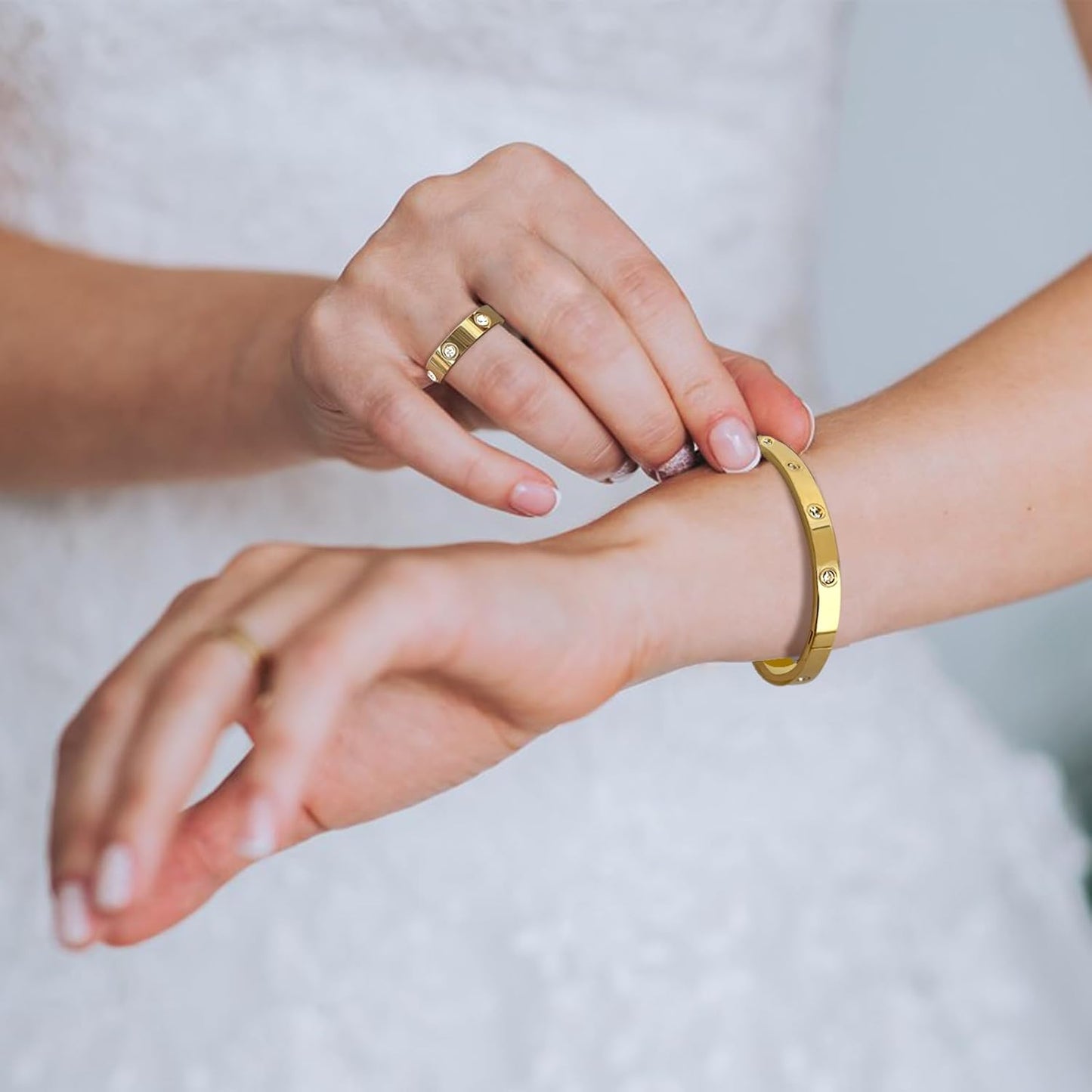 18K Gold Plated Jewelry Set for Women Men, Love Friendship Stainless Steel Bracelet with Rings Hinged Cubic Zirconia Oval Bangle, Best Gift for Mother'S Day Birthday Wedding Couples