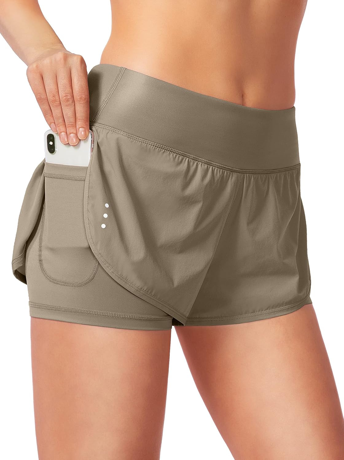 Soothfeel Women'S Running Shorts with Zipper Pocket 2 in 1 High Wasited Workout Athletic Gym Yoga Spandex Shorts for Women