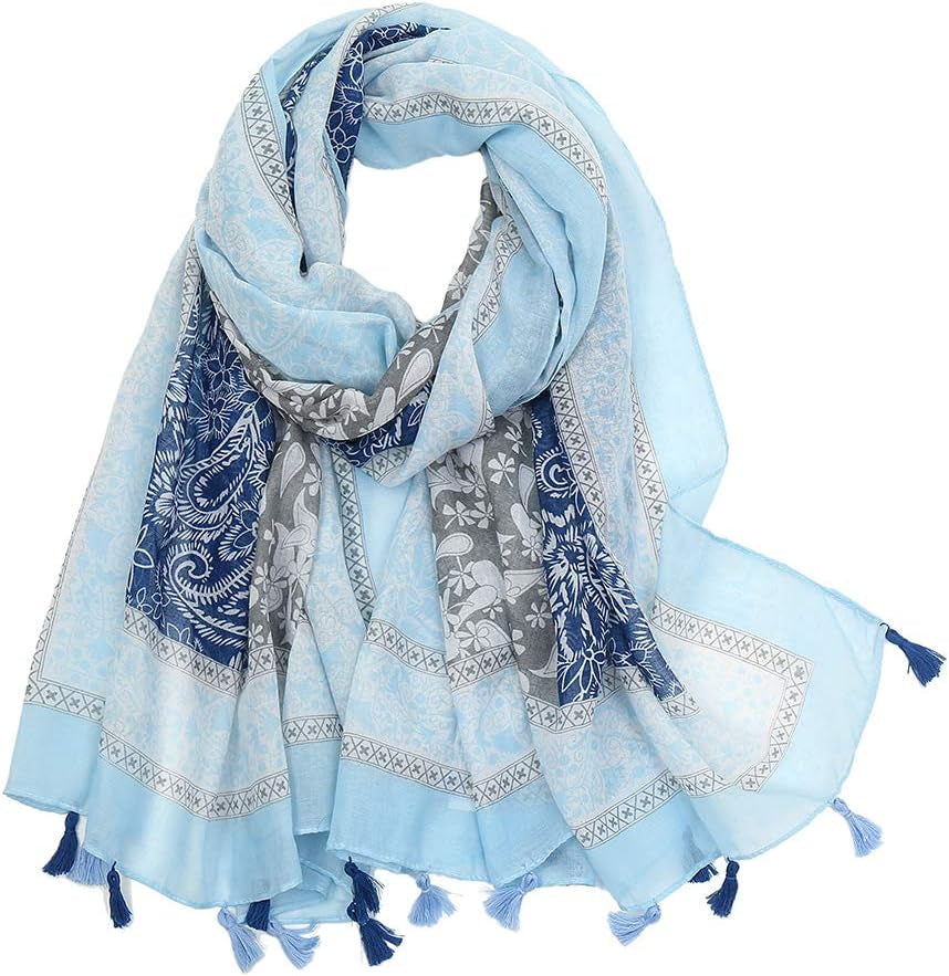 Yeieeo Boho Scarf for Women Lightweight Floral Printed Scarf Fall Winter Fashion Fringed Shawl
