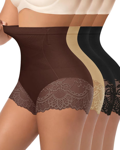 Womens high-waisted lace briefs pack of four colors