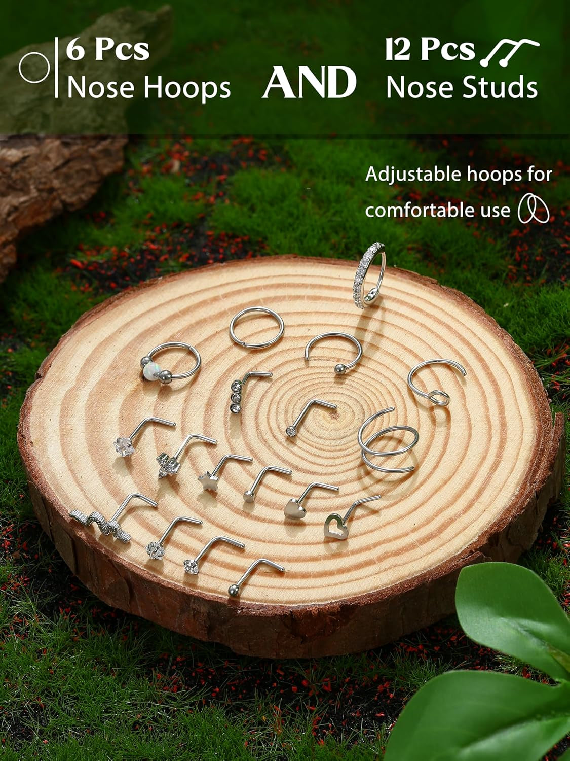 Jstyle 14K Gold Nose Rings for Women Men - 20G Stainless Steel Nose Rings Hoops L Shaped Studs Hypoallergenic Nostril Piercings Jewelry Helix Cartilage Daith Tragus Sleeper Earrings Gold/Silver