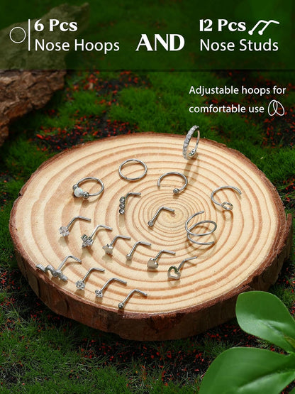 Jstyle 14K Gold Nose Rings for Women Men - 20G Stainless Steel Nose Rings Hoops L Shaped Studs Hypoallergenic Nostril Piercings Jewelry Helix Cartilage Daith Tragus Sleeper Earrings Gold/Silver