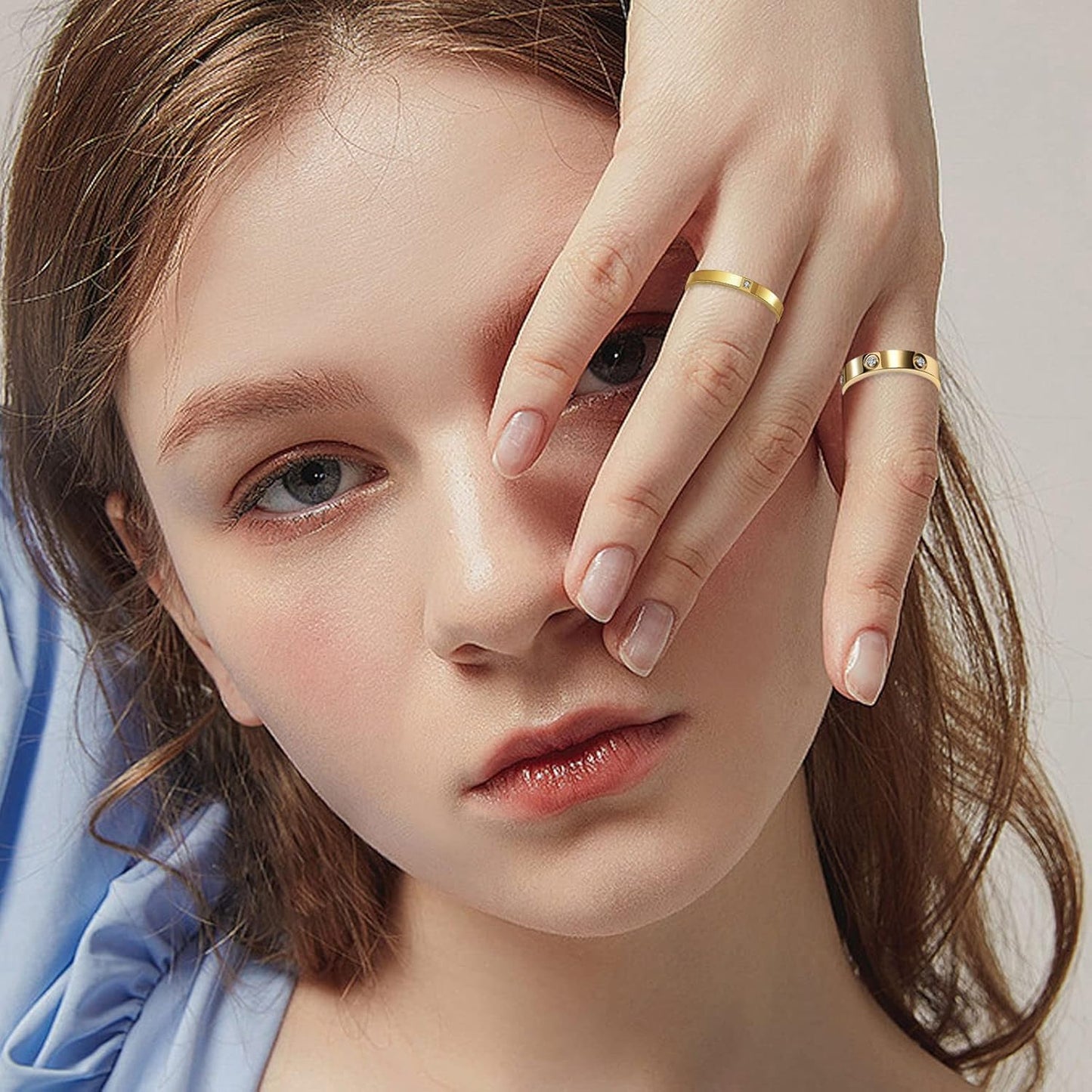 3PCS Love Friendship Ring Gold Ring Sets for Women Stainless Steel Wedding Statement Thumb Ring 18K Gold Silver Rose Plated Cubic Zirconia Rings Jewelry Gifts for Her