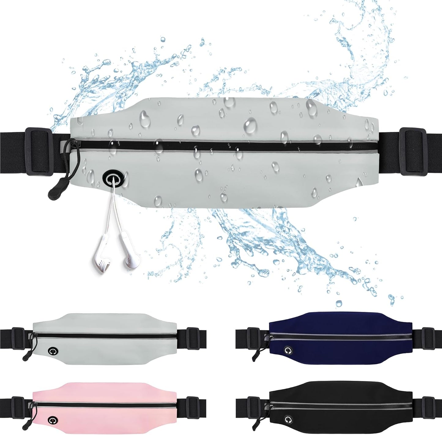 Running belt phone holder with secure zipper and adjustable strap