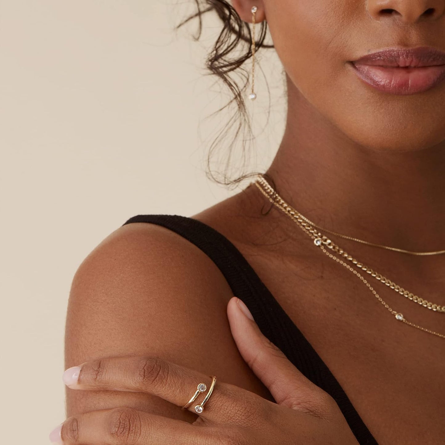 PAVOI 14K Gold Plated CZ Bypass Ring | Simulated Diamond BTY Ring | Stacking Rings for Women