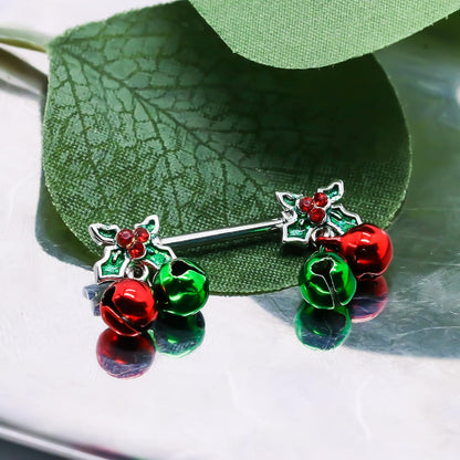 14G Christmas Nipple Barbell Jingling Bell Ring 316L Surgical Stainless Steel Women'S Nipple Rings for Christmas Body Piercing Jewelry